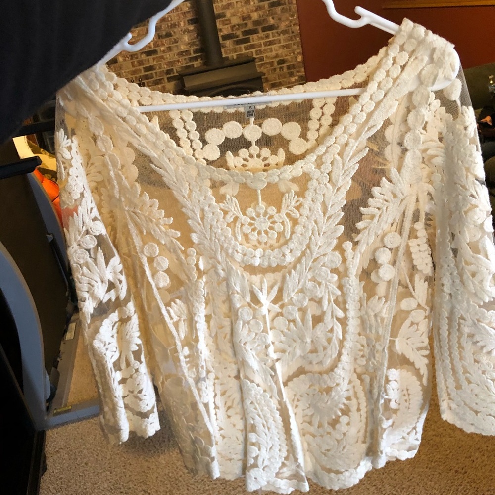 3/4 length lace/crochet see-through top
